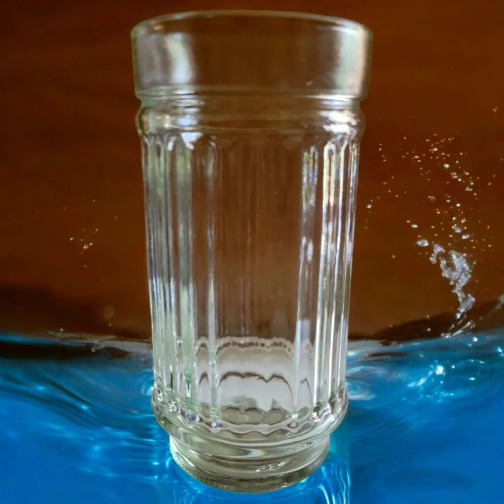 1 Vtg Line Lites Anchor Hocking Ribbed Heavy Clear Highball Bar Drinking Glass